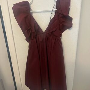 Chic Burgundy Ruffle Mini Dress